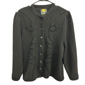 Lanamoden Salzburg Black Pure New Wool Buttoned Cardigan Sweater Austria Size S
